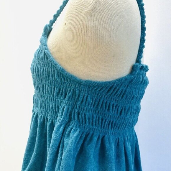 NWT SO Juniors Pullover Terry Cloth Smocked Peplum Turquoise Shirred Tank Large - Picture 4 of 12